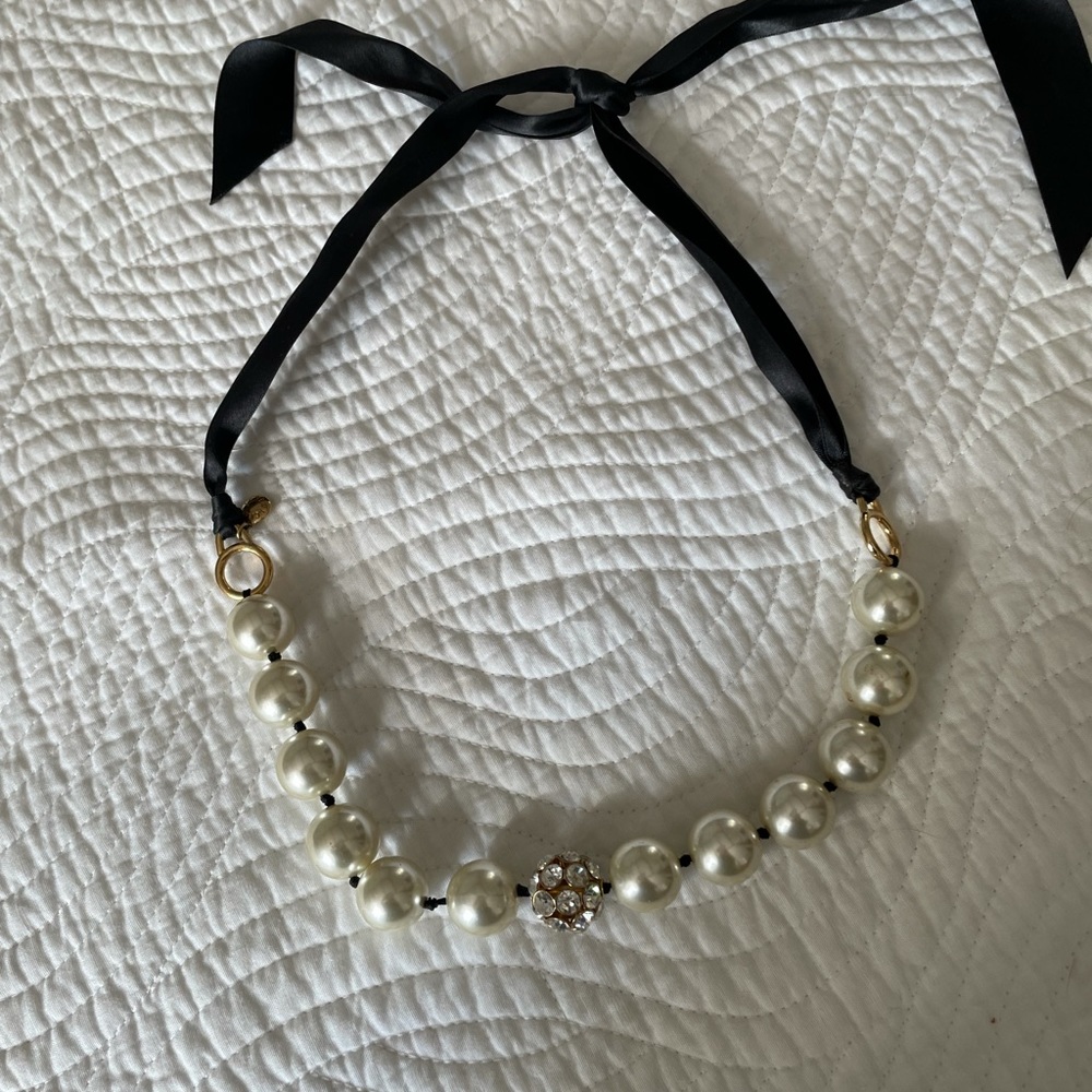 JCrew pearl necklace with rhinestone center bead